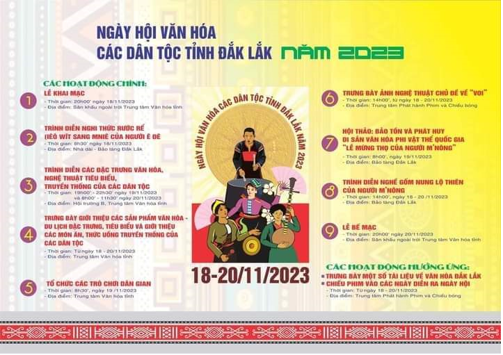 Ngày hội Văn hóa các dân tộc tỉnh Đắk Lắk năm 2023 sẽ diễn ra từ ngày 18-20/11/2023